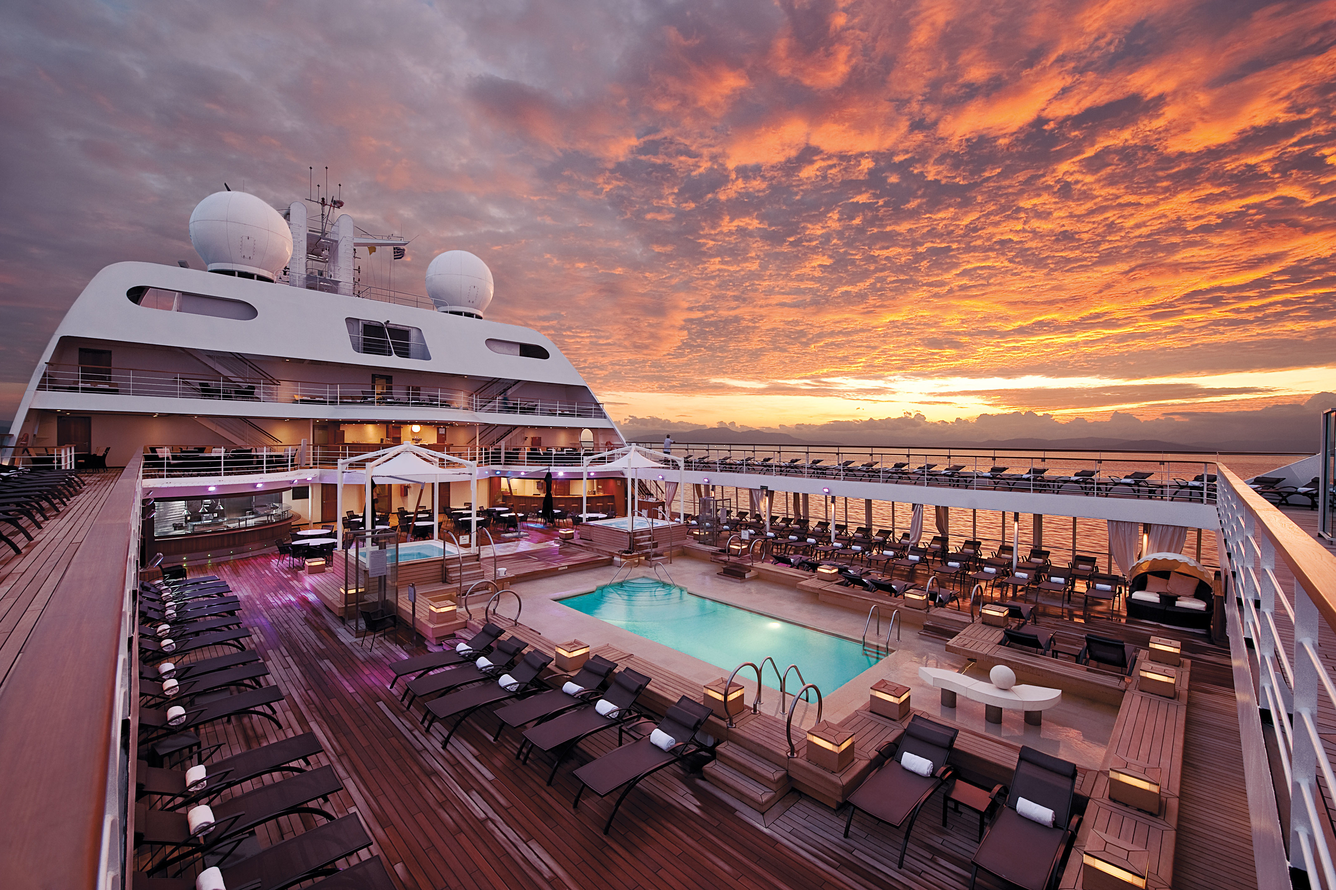 Seabourn - Pool deck at sunset