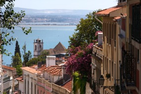 Lisbon street overlooking the Tagus